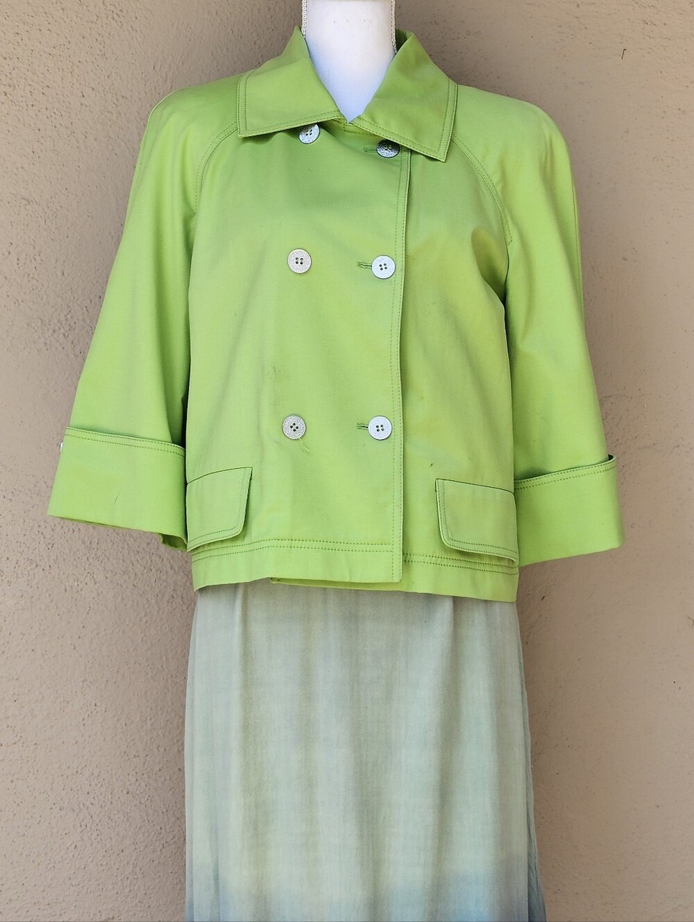 St. John Chartreuse Green Cropped Jacket W/ 3/4 Length Sleeves Size Large